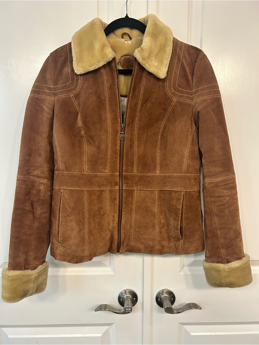Wilsons Leather Brown Suede Teddy Jacket with Cream Shearling Trim